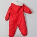 50% half off sale // Vintage 70s Cute Cat Winter Nylon Snowsuit - Red, Montgomery Ward, Kids 24M - boys or girls