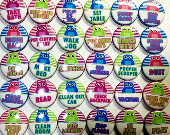 Owls Chore Chart 1" Buttons, Chore Chart Magnets, Magnets for Chore Charts, Owl Chore Chart, Chore Chart Supplies, Unisex Chore Charts