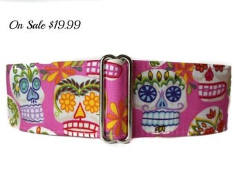 Sugar Skulls Martingale Collar, Day of the Dead, Pink Martingale Collar, Calaveras, Skull, Greyhound Collar, Pink Dog Collar