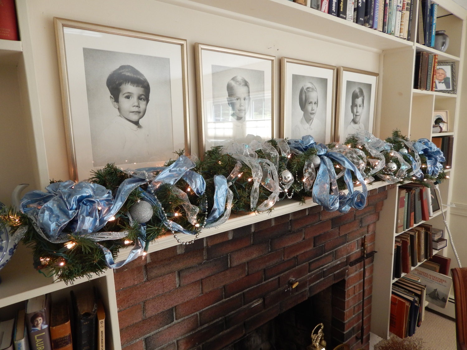 Christmas Garland Mantle Garland blue garland Lights up for