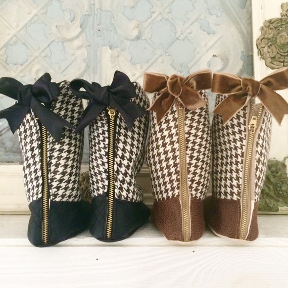 Items similar to Houndstooth Toddler Girl Boots, Baby Girl Boots, Brown