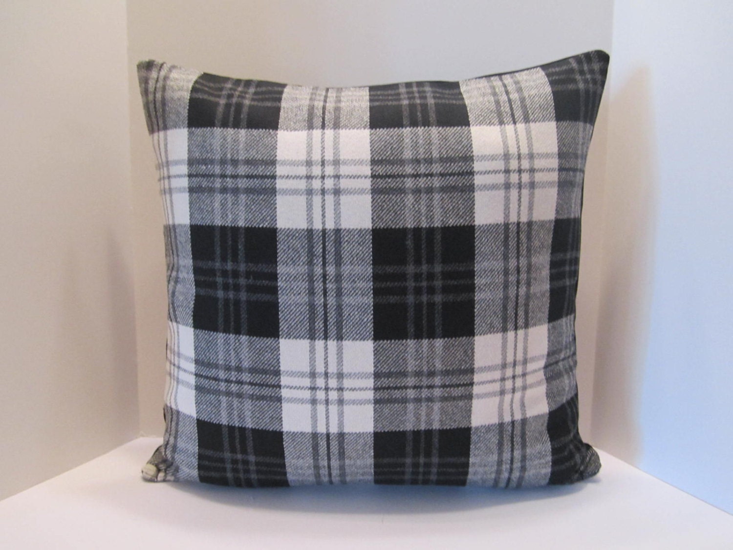Wool Plaid Pillow Cover Black and White Plaid Comfy Cozy