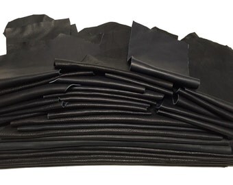 25 Dark Blue Scrap Leather Remnants Italian Cowhide Scraps (almost black)