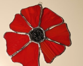 Red Poppy- 6 inch stained glass poppy