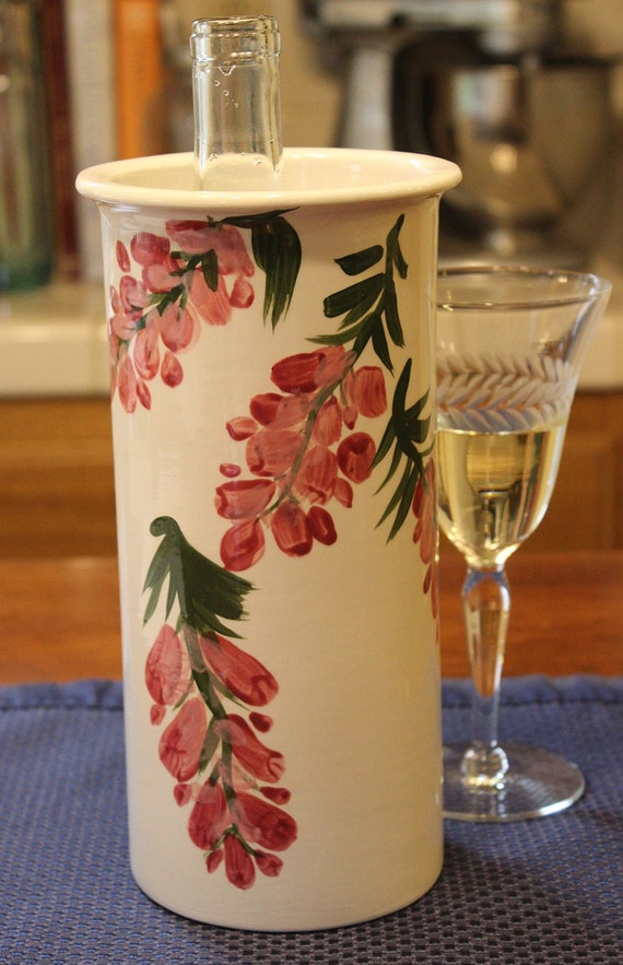 Ceramic Wine Cooler Wine Chiller Pink Wisteria on White