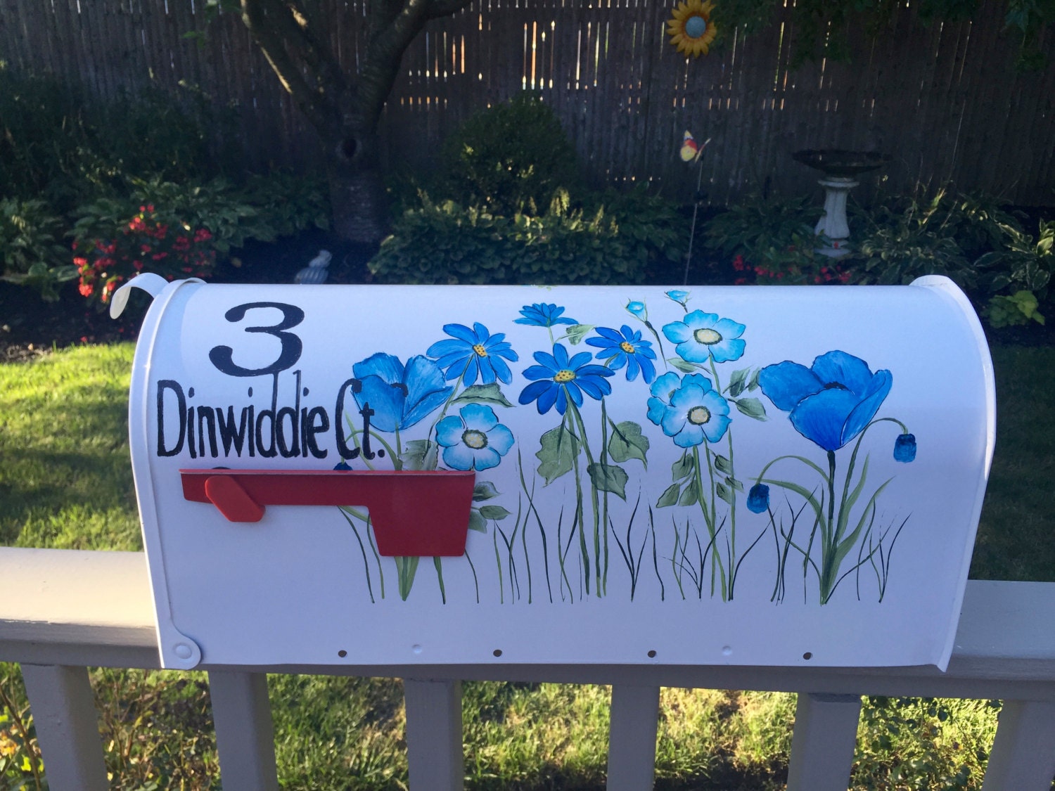 Painted mailbox blue flower mailbox hand painted artistic