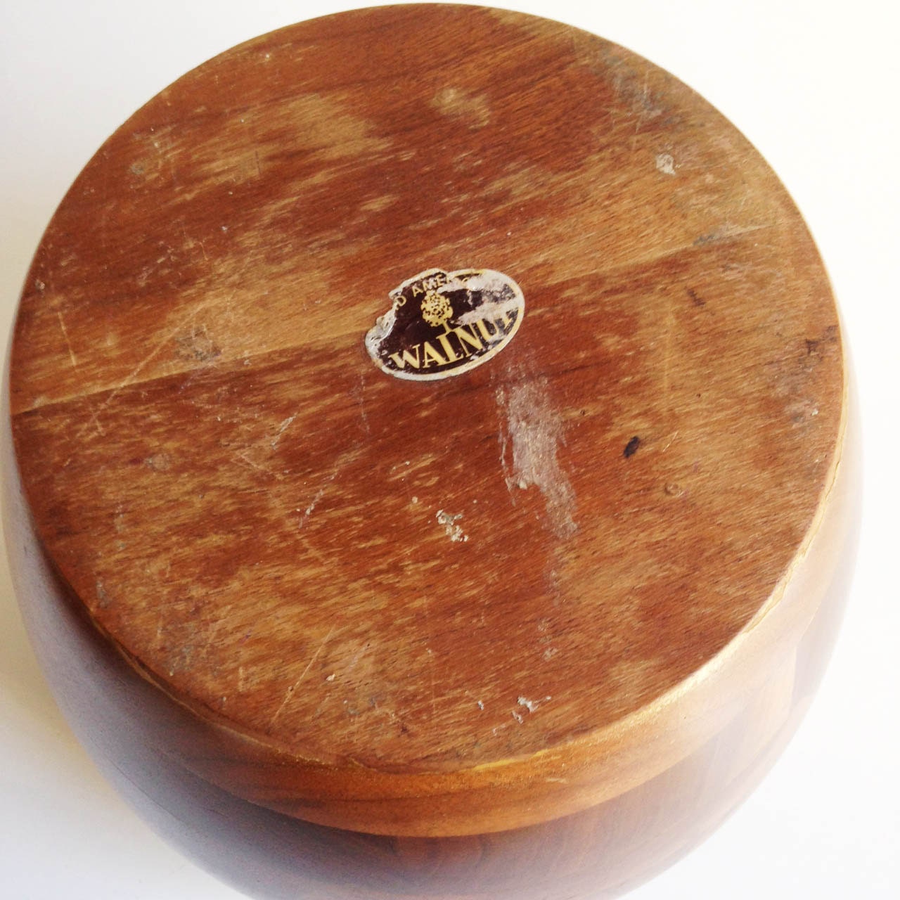 Mid Century Walnut Apple Ice Bucket / Brass Stem