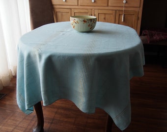 Linen Tablecloth Aqua Turqouise with Metallic Gold 52 x 66