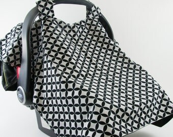 SALE Carseat Canopy in Black and White Diamond Eye Fabric Infant Carseat Cover Baby Car Seat Cover Car Seat Canopy Cotton Car Seat Cover