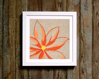 bold bloom - orange flower cross stitch pattern - diy - modern - pdf - instant download