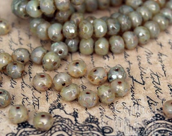 Pirate Pearls - 5mm x 3mm Czech Glass Picasso Bead Spacer Rondelle Rondell (30) Bohemian Gypsy Luxe Champagne Opalite - Central Coast Charms
