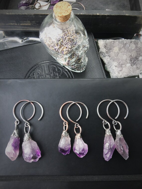 Raw Amethyst Ear Weights Electroformed Copper Crystal