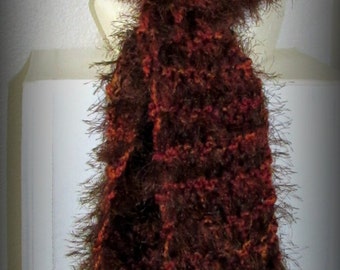 Brown knit scarf - brown scarf - brown furry scarf - brown soft scarf - hand knit scarf - brown hand knit scarf - fancy knit scarf - scarf