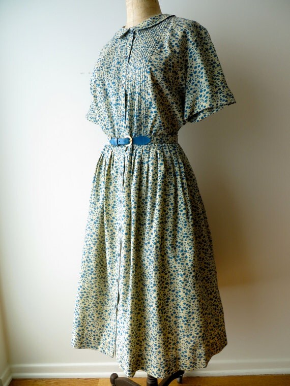 Vintage 1950's Dress Medium/Blue Cotton Floral Swing