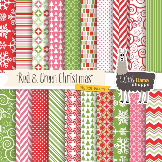 Christmas Digital Scrapbook Paper Red and Green Holiday Value