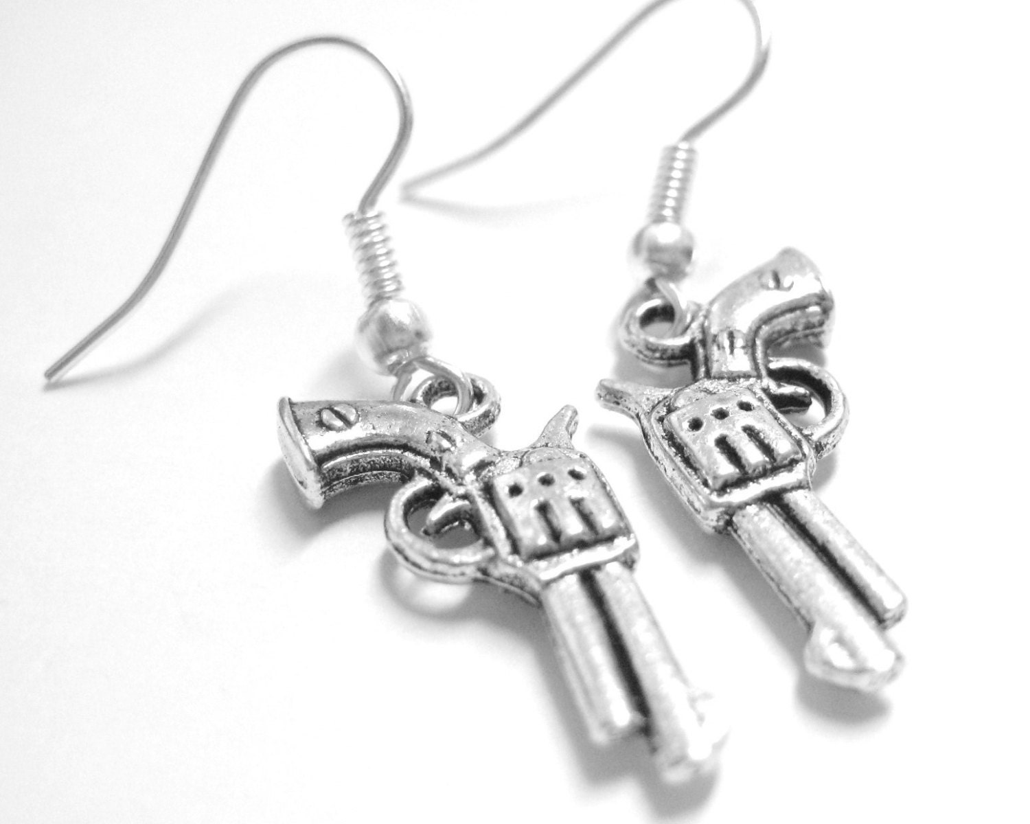 Silver Gun Earrings Gun Jewelry Pistol Earrings Police