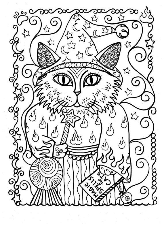 Download 5 Pages Instant Download Coloring for Adults Fantasy Cats