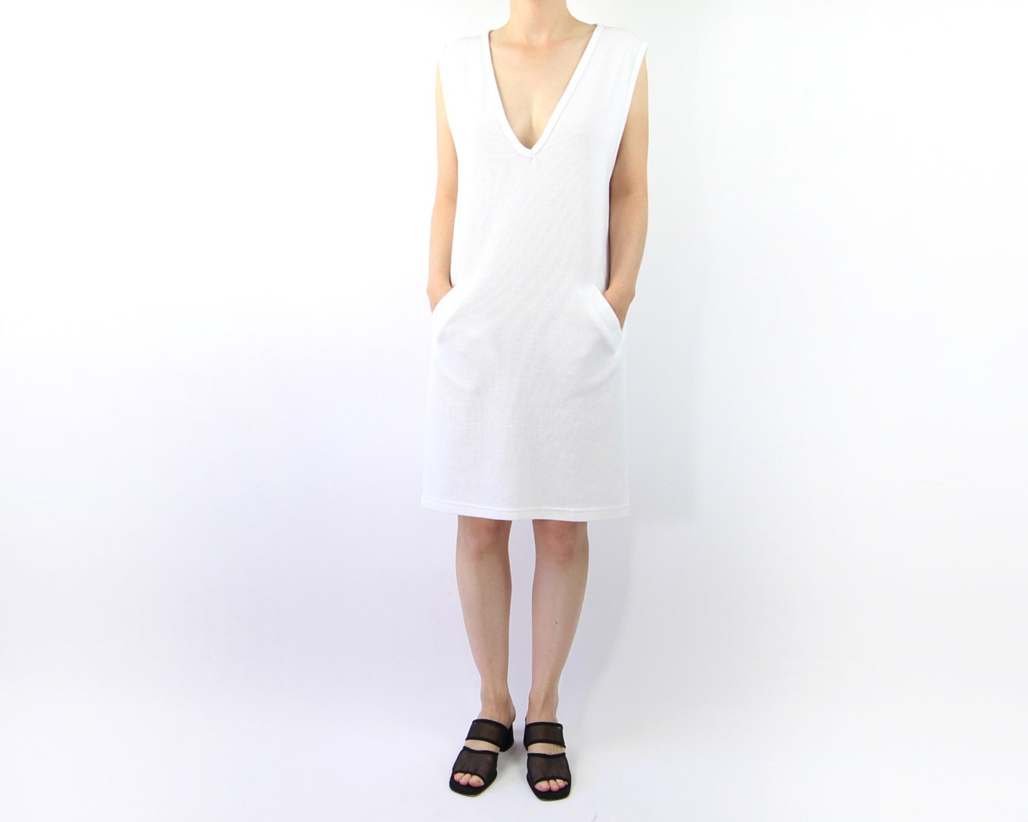 VINTAGE White Dress Sleeveless Low Cut Swimsuit Cover