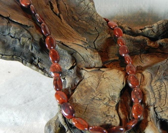 Purple red jasper necklace 17" long oval reddish purple jasper beads semiprecious stone jewelry packaged in a colorful gift bag 11839
