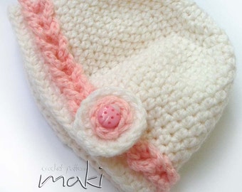 Crochet pattern - Baby crochet hat pattern with braid! Beanie crochet pattern. Permission to sell finished items. Pattern No. 150