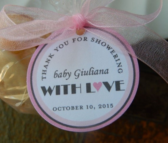 Baby Shower Thank You Favor Tags - For Cake Pops - Lollipops - Party Favors - Cookies - Favors - (36) 1.5" With Love Printed Favor Tags Il_570xn