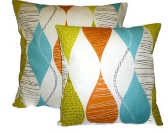 Pillow Covers PAIR 22 and 16 inch Orange Green Blue Designer Cushion Covers Pillowcases Shams Slips Scatter.