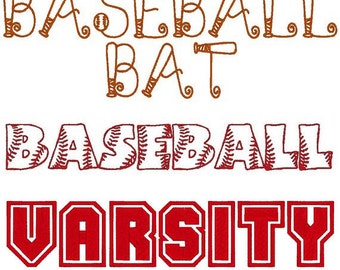 Set of 3 PES ONLY Baseball Bat, Baseball, Varsity Machine Embroidery Monogram Font Sets