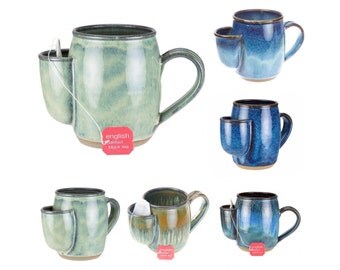 Joey pouch tea mug in any glaze. Side pocket for tea bag / Tea bag holder | tea bag pocket | tea lover's gift / MADE TO ORDER- up to 6 weeks