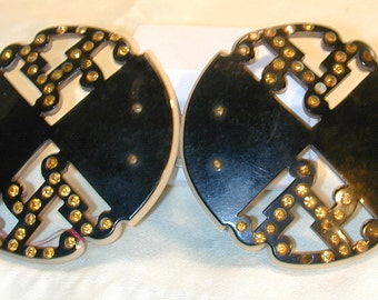 Art Deco Celluloid & Rhinestone Cape Clasp