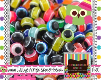 EVIL EYE Beads 6mm Qty 50 Beads Resin Acrylic Chunky Beads Wholesale Beads Bubblegum Bead Chunky Necklace Bubblegum Necklace Supplies
