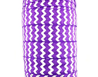 Purple Chevron Fold Over Elastic - Fold Over Elastic, Hair Elastic Bracelet, Elastic, Hair Elastic Tie, Elastic Ribbon, Elastic Hair Band