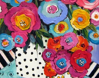 Happy Flowers I Original Painting 12 x 16 Art by Elaine Cory