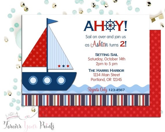 Nautical Birthday Invitations, Sailboat Birthday Invitation, Boys Birthday Invitation, Nautical Party Invite, Sailboat Party Invite Il_570xn