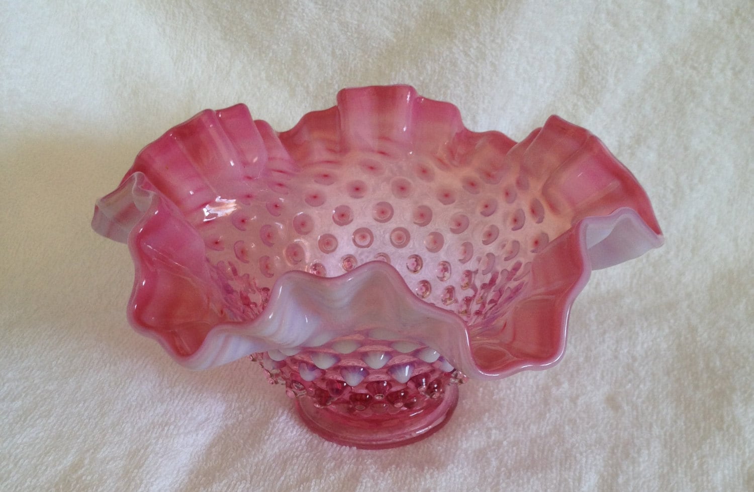 Fenton Pink Cranberry Opalescent Hobnail 7 Bowl