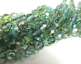 Aquamarine Celsian 6mm Czech glass fire polished jewelry beads (25)