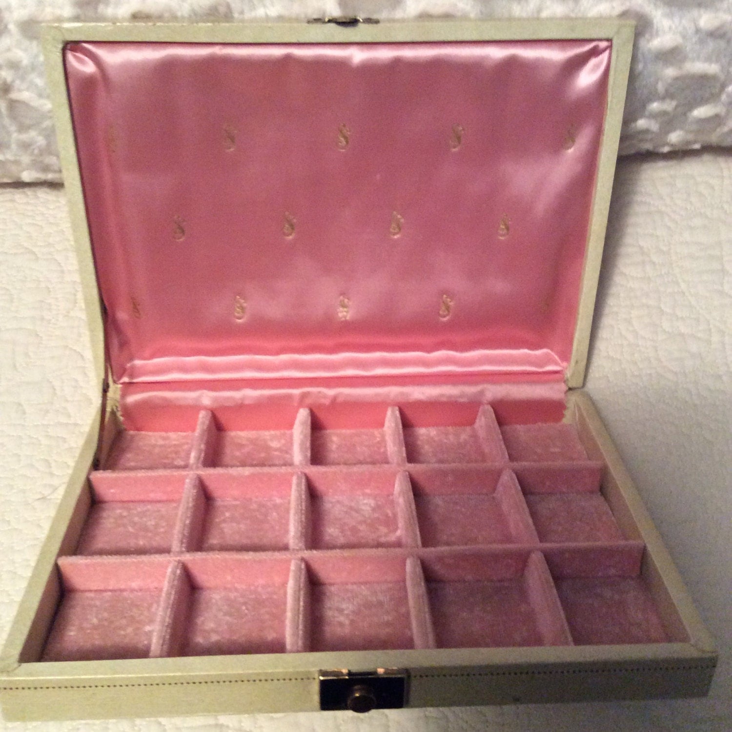 Vintage Mele Slim Cream Jewelry Box Pink Satin 1960s Haute Juice