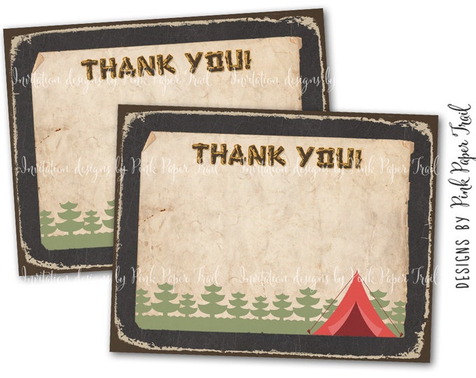 Camping Party Thank You Card, Instant Download, Print Your Own