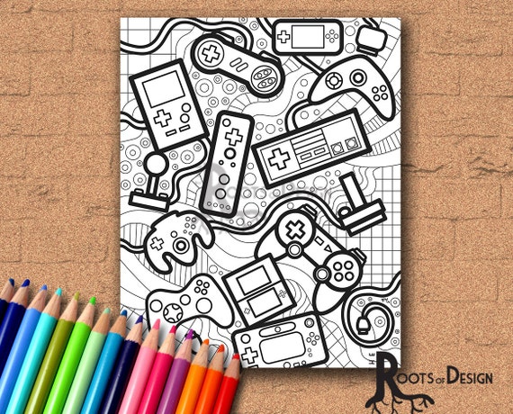 Download INSTANT DOWNLOAD Coloring Page Video Game Controllers