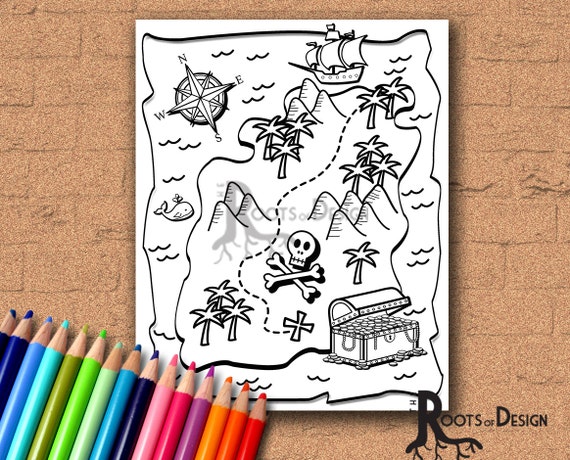 instant download coloring page treasure map art printable