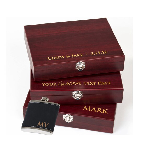 Custom Engraved Gift Box with Flask Set by ThePersonalizedGift