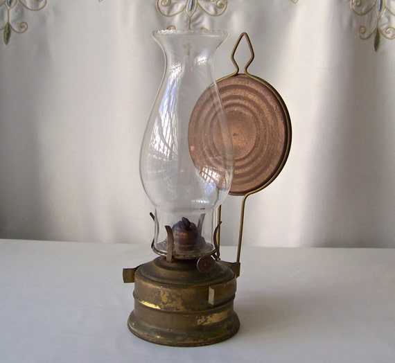 Vintage Oil Lamp Tin Reflector Table or Wall Oil Lantern 1970s