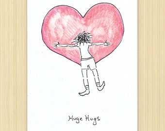 Valentines day card, Huge Hugs, Heart card, Love card