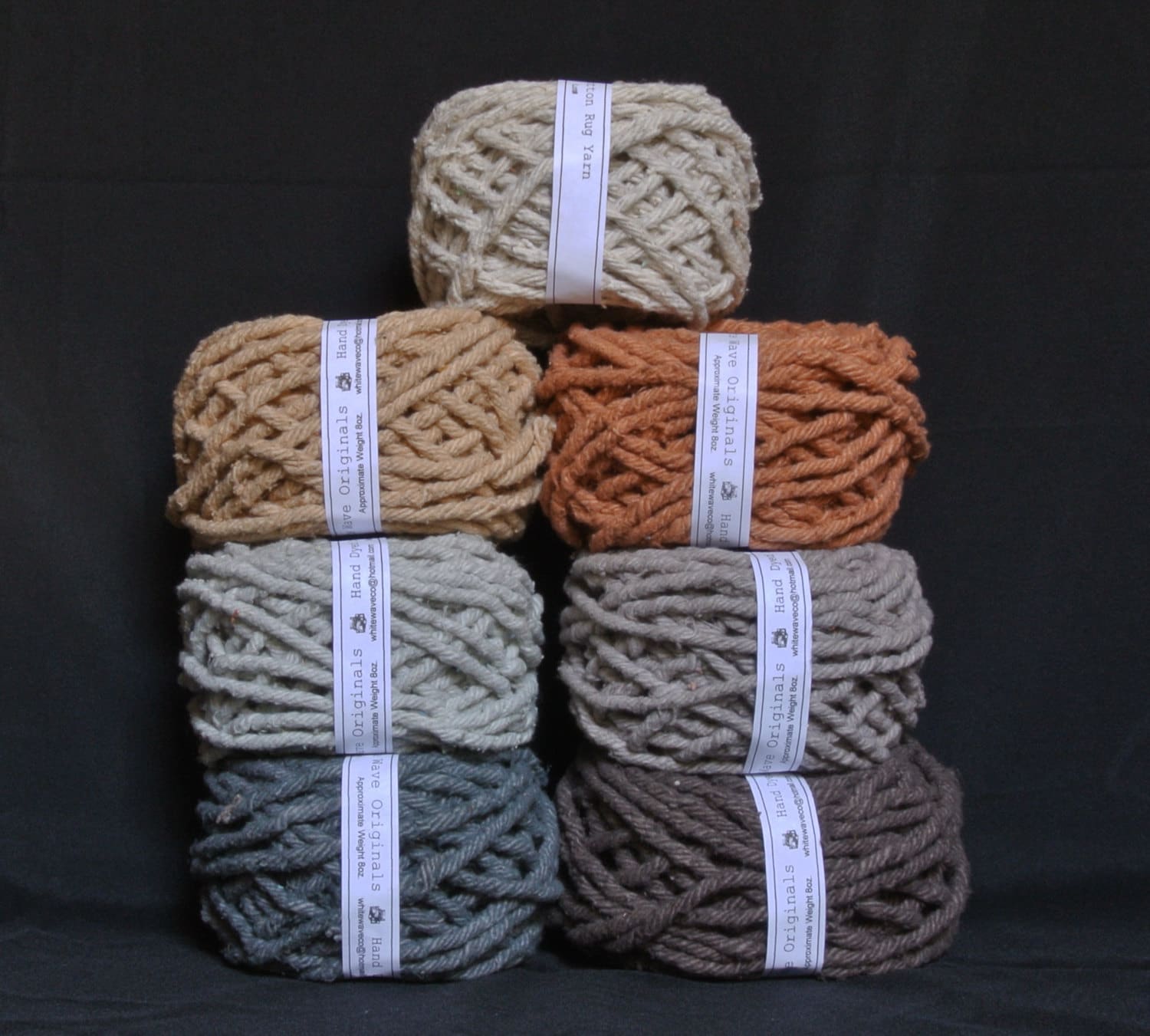 Hand dyed cotton Rug Yarn Colors Ecru Brown Mushroom Gray