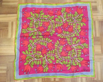 vintage VERA Silk Scarf - Bright Spring Colors - Red Tulips