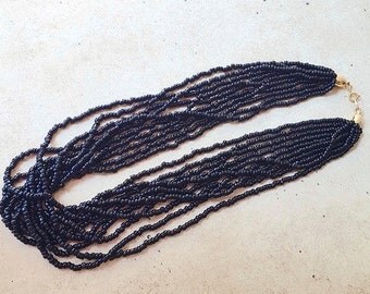 60's Vintage Trifari Black Seed Bead Necklace