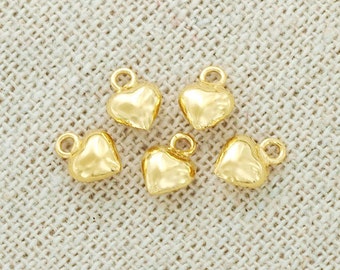 4 of 925 Sterling Silver 24k Gold Vermeil Style Heart Charms 5 mm. :vm0045