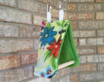 Cozy Bird Tent with Perch, Spring Floral Green Anti-pill Fleece. For Finches, Parakeets, Lovebirds and Parrotlets.