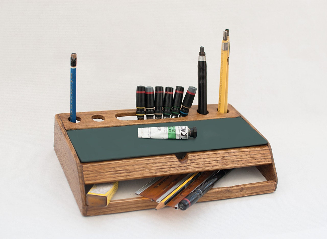 Rustic wood desk organizer vintage mid-century by ...