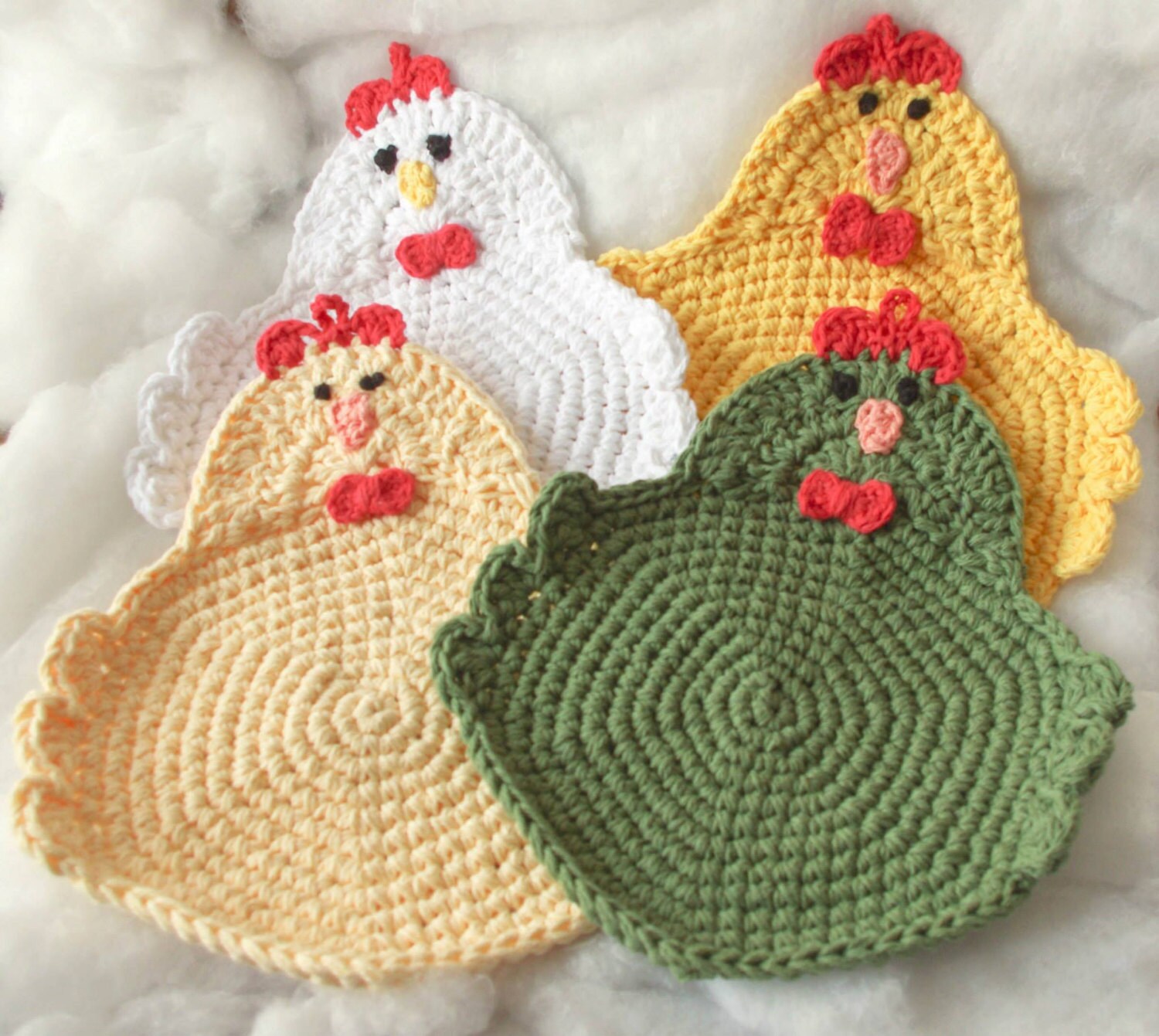 Chicken Rooster Potholder Crochet Set Of 4Made To