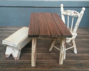 Dollhouse Miniature, Miniatures Farm Table, Primitive Farm Table, Primitives, Miniatures, Dollhouse, Harvest Table, Rustic Miniatures